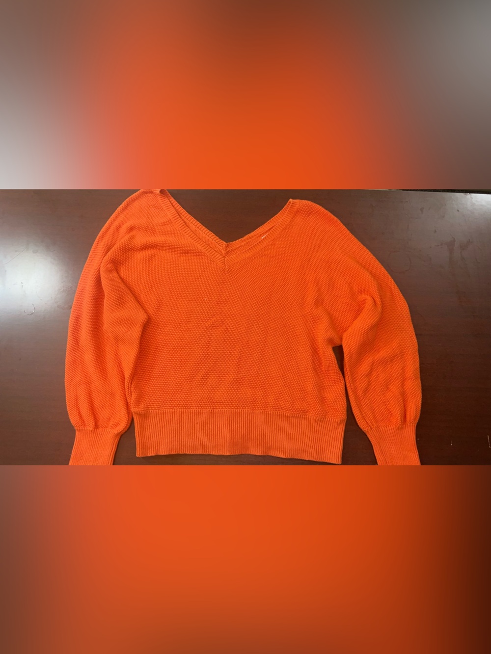 Anthropologie V-Neck Orange Knit Sweater